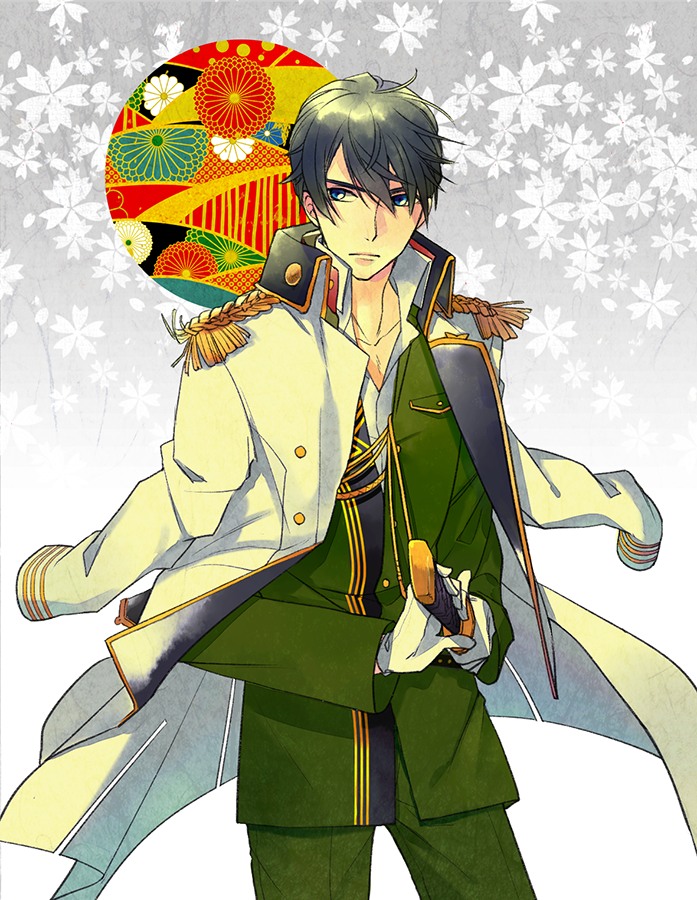 1boy, arima_hajime, blue_eyes, blue_hair, gloves, hajime_arima, harukanaru_toki_no_naka_de, harukanaru_toki_no_naka_de_6