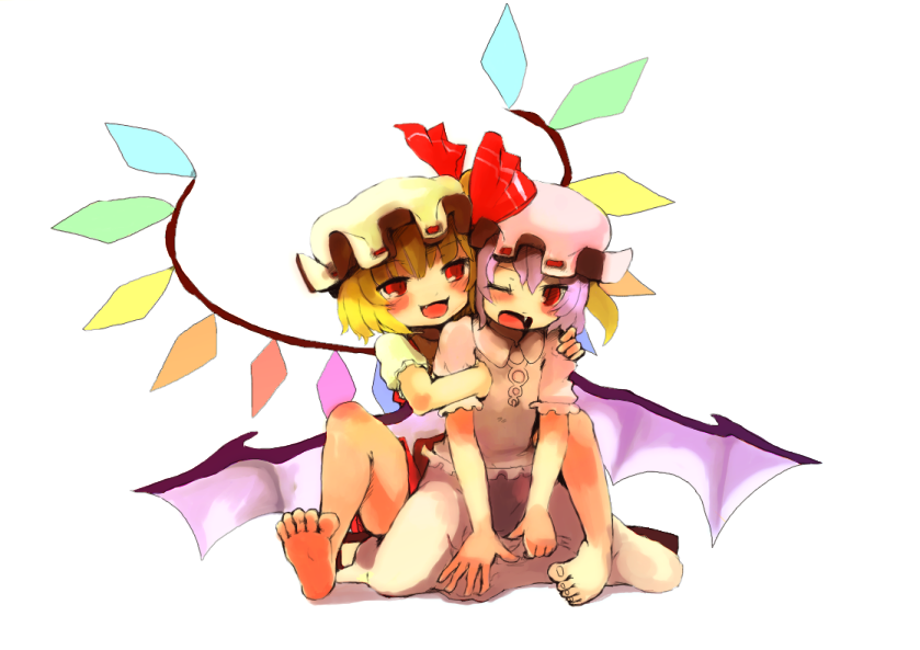 barefoot, feet, flandre_scarlet, luft, multiple_girls, remilia_scarlet, siblings, sisters