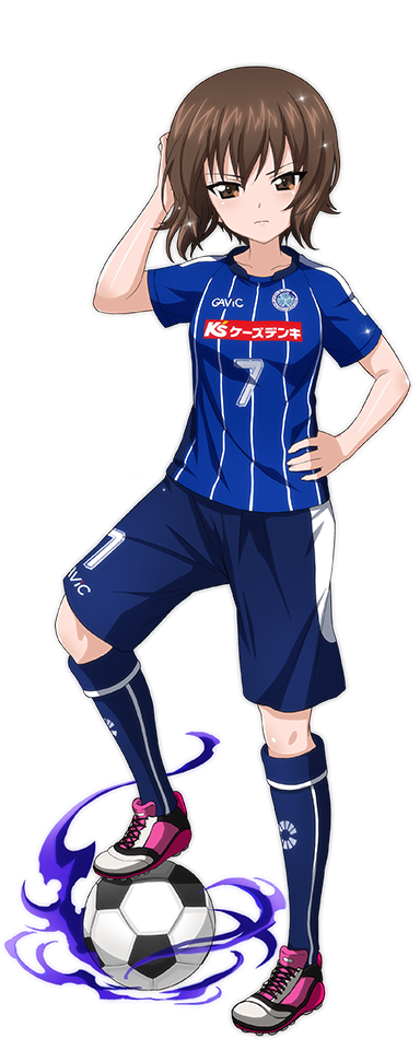 1girl, artist_request, ball, full_body, girls_und_panzer, j._league, mito_hollyhock, nishizumi_maho
