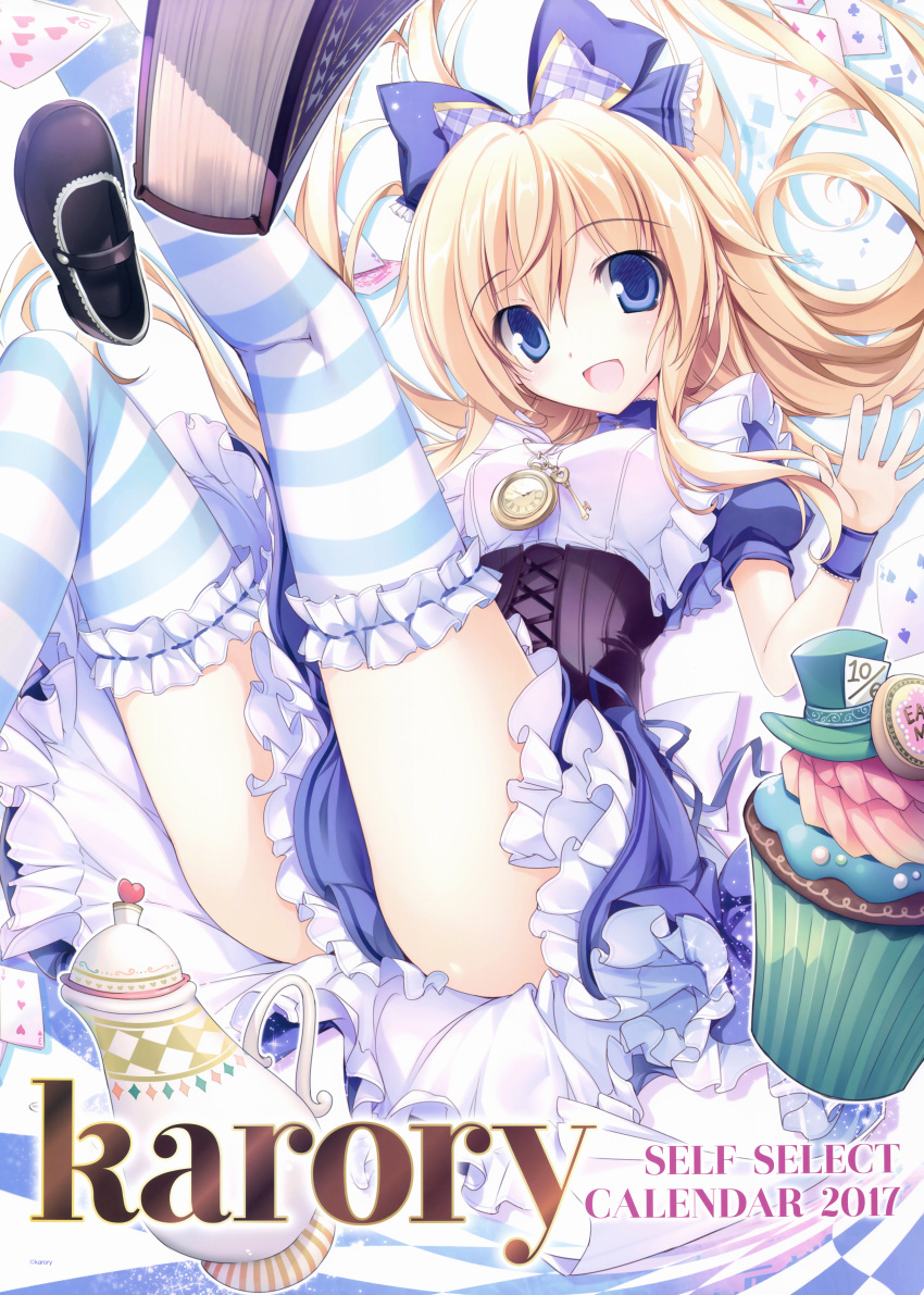 2017, :d, absurdres, alice_(wonderland), alice_in_wonderland, artist_name, blonde_hair, blue_bow