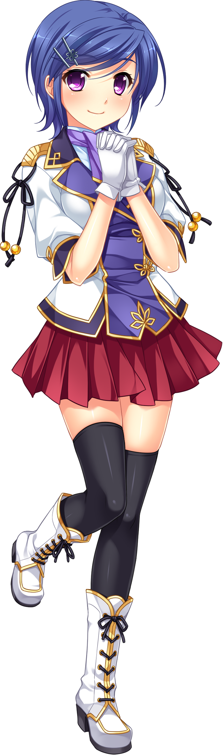 1girl, absurdres, artist_request, black_legwear, blue_hair, blush, boots, choukun