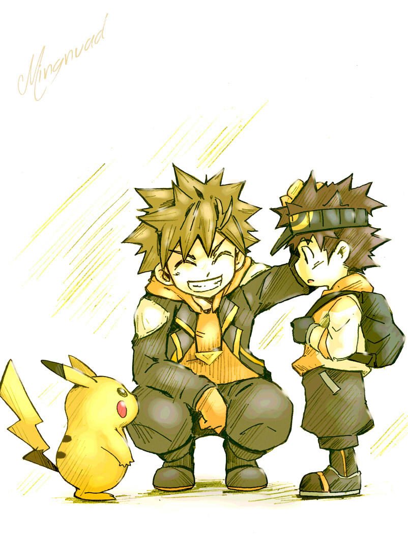 2boys, artist_name, backpack, bag, black_gloves, blonde_hair, brown_hair, child