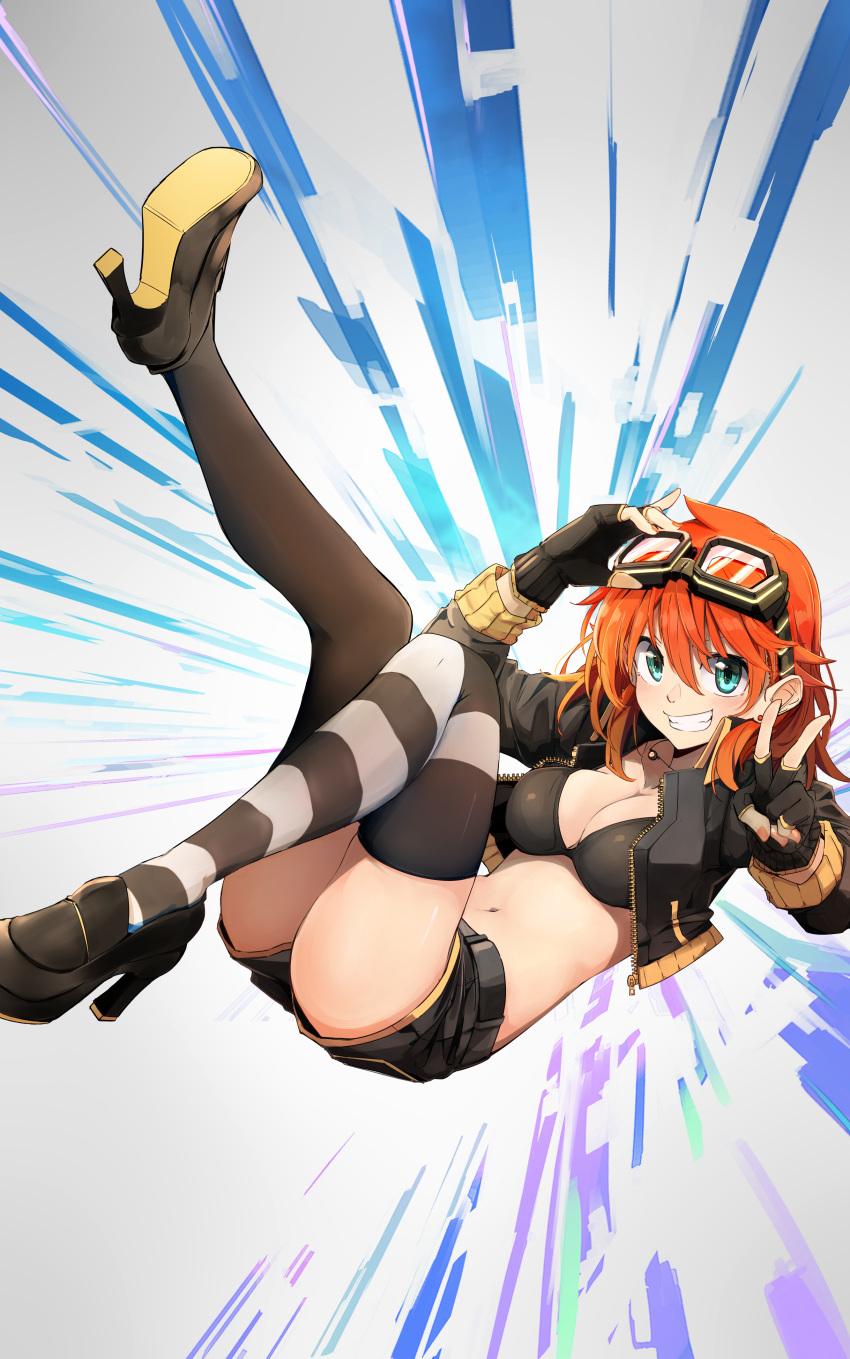 1girl, absurdres, amano_tora, bangs, bikini_top, black_bikini_top, black_jacket, black_legwear