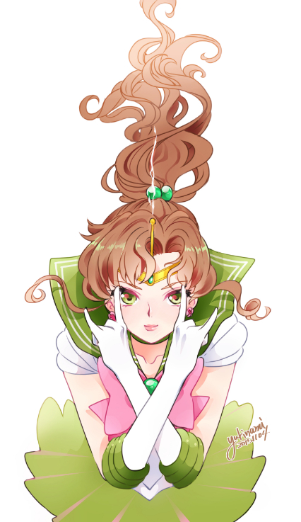 1girl, \m/, bishoujo_senshi_sailor_moon, bow, brown_hair, choker, earrings, elbow_gloves