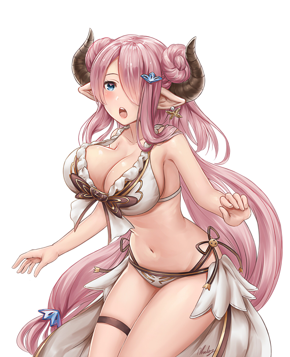 1girl, bikini, blue_eyes, blush, breasts, butterfly_earrings, cleavage, doraf