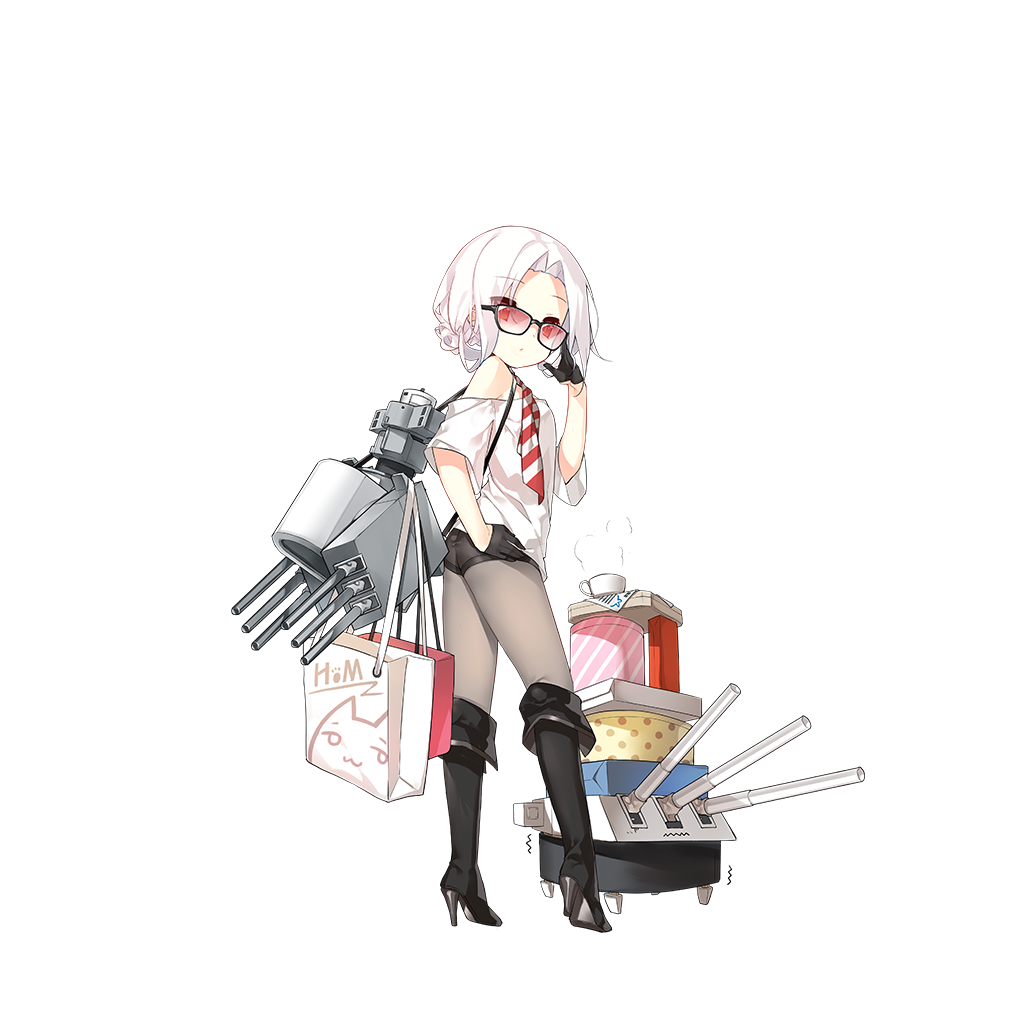 /\/\/\, 1girl, adjusting_glasses, alternate_costume, bag, bare_shoulders, black_boots, black_gloves