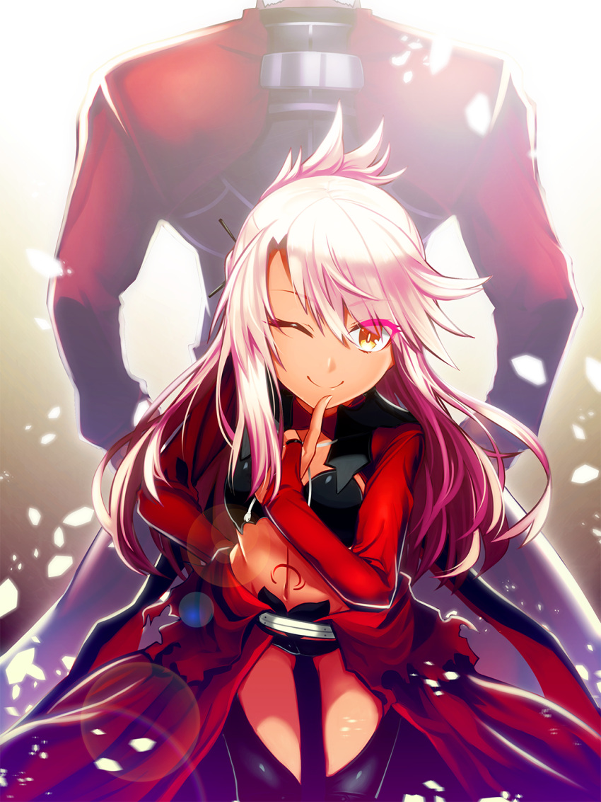 1boy, 1girl, archer, archer_(cosplay), black_legwear, black_panties, bra, brown_eyes