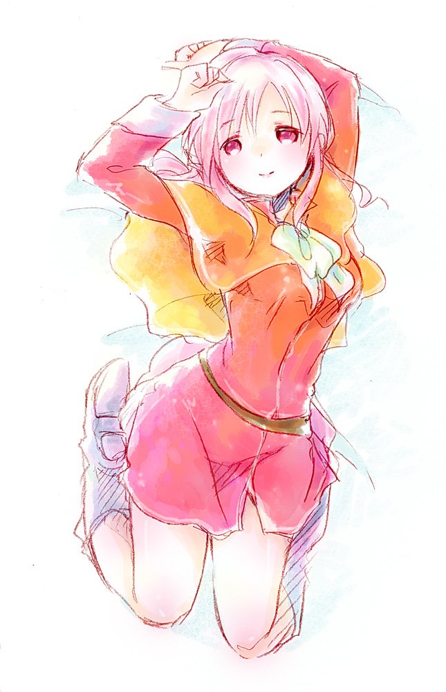 1girl, boots, ethlin_(fire_emblem), fire_emblem, fire_emblem:_seisen_no_keifu, full_body, kitazawa_eri, long_hair, looking_at_viewer, pink_eyes, pink_hair, simple_background, skirt, smile, solo, white_background
