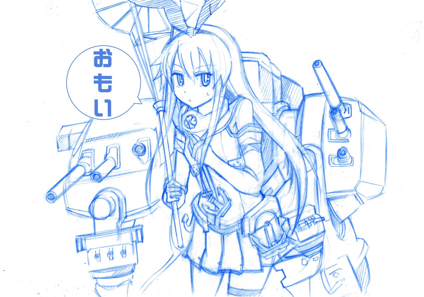 1girl, anchor_hair_ornament, animal_ears, asymmetrical_legwear, bridal_gauntlets, cannon, collar, commentary_request