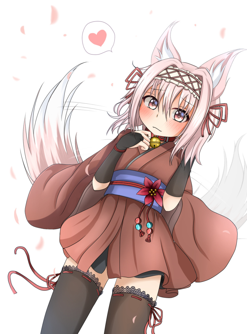 1girl, animal_ears, bridal_gauntlets, fox_ears, fox_tail, hairband, heart, highres
