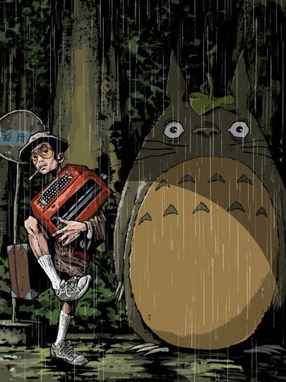 bag, bus_stop, cigarette, crossover, fear_and_loathing_in_las_vegas, ghibli, hat, parody