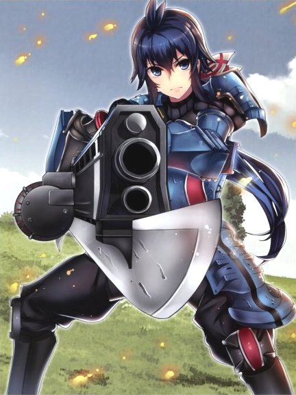 1girl, armor, blue_eyes, blue_hair, gun, holding, holding_gun, holding_weapon, imca, long_hair, looking_at_viewer, military, military_uniform, outdoors, riffle, senjou_no_valkyria, senjou_no_valkyria_3, solo, t-track_(artist), uniform, weapon