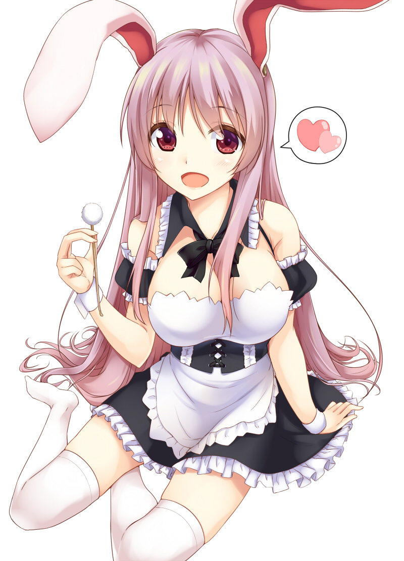 1girl, alternate_costume, animal_ears, apron, arm_at_side, arm_garter, arm_support, bangs