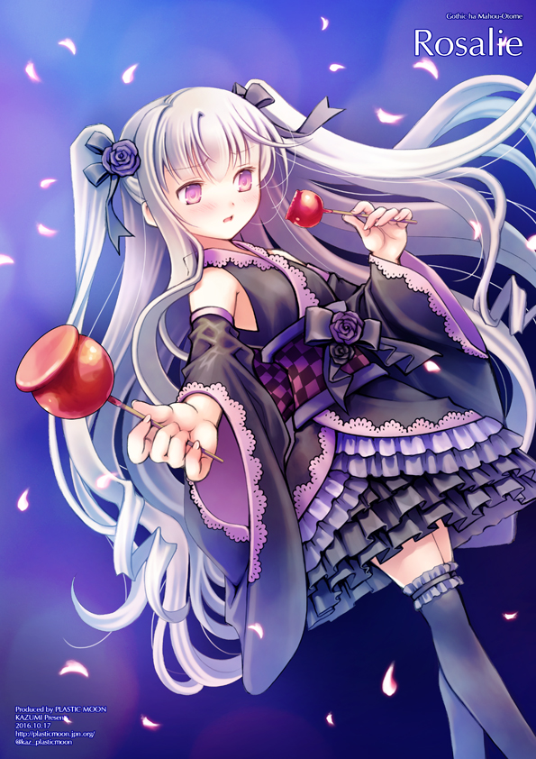 1girl, 2016, artist_name, black_legwear, black_ribbon, black_shirt, black_skirt, blush