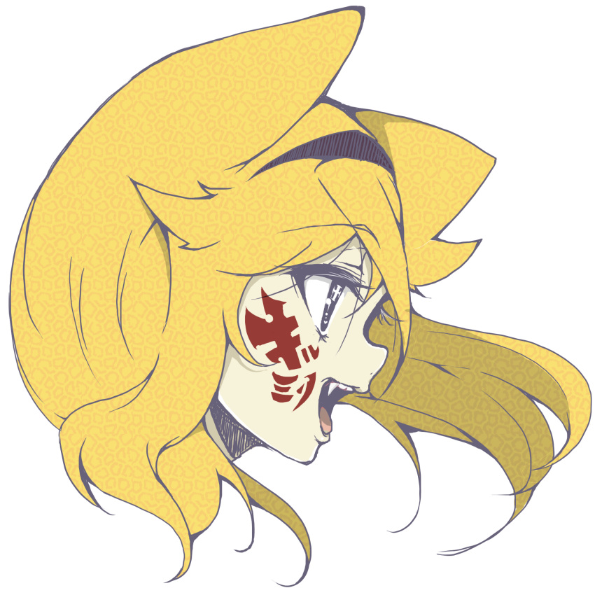 +_+, 1girl, :d, anyamal_tantei_kirumin_zoo, black_eyes, blonde_hair, face, facial_mark