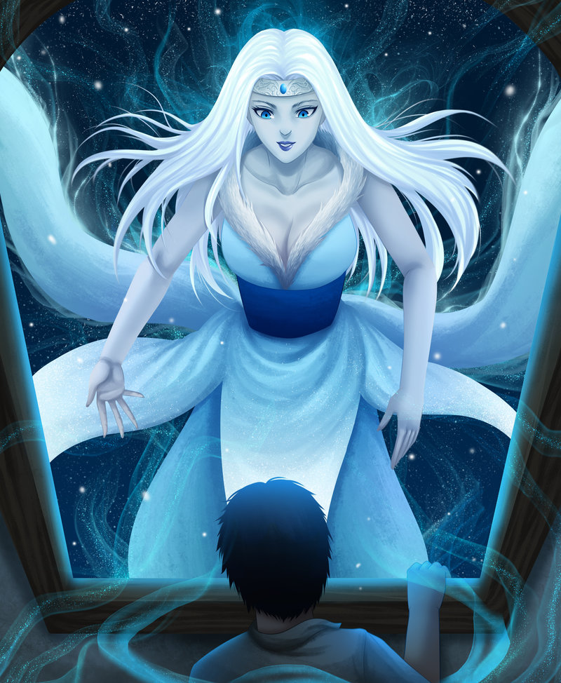 1boy, 1girl, blue_dress, blue_eyes, blue_lipstick, breasts, circlet, cleavage