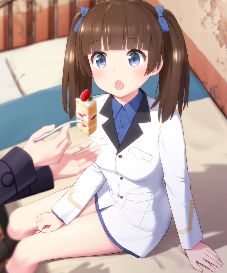 2girls, arm_support, bangs, black_legwear, blue_eyes, blunt_bangs, blush, brave_witches