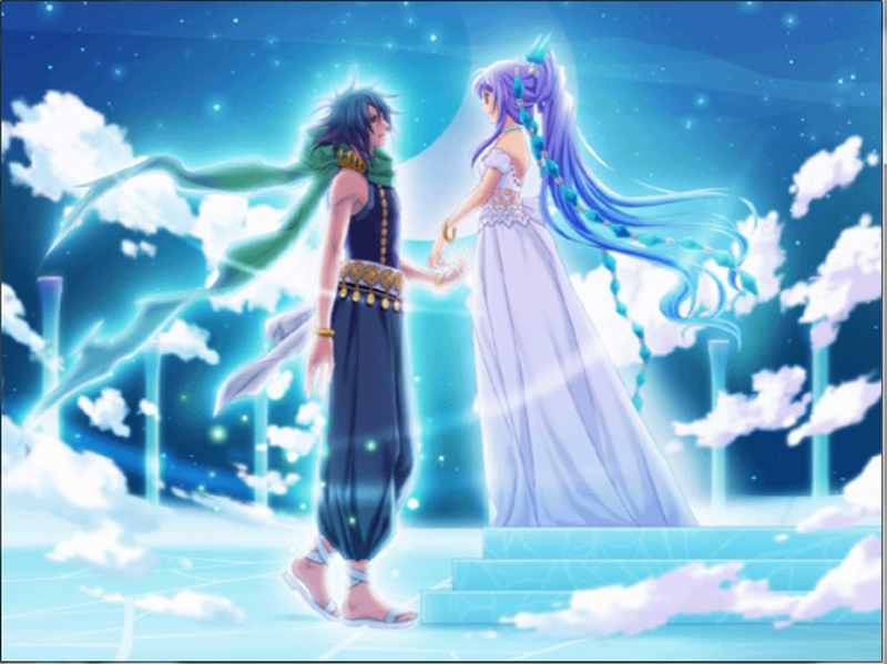 aspashia_(desert_kingdom), blue_hair, desert_kingdom, hanamura_mai, red_eyes, vee_(desert_kingdom)
