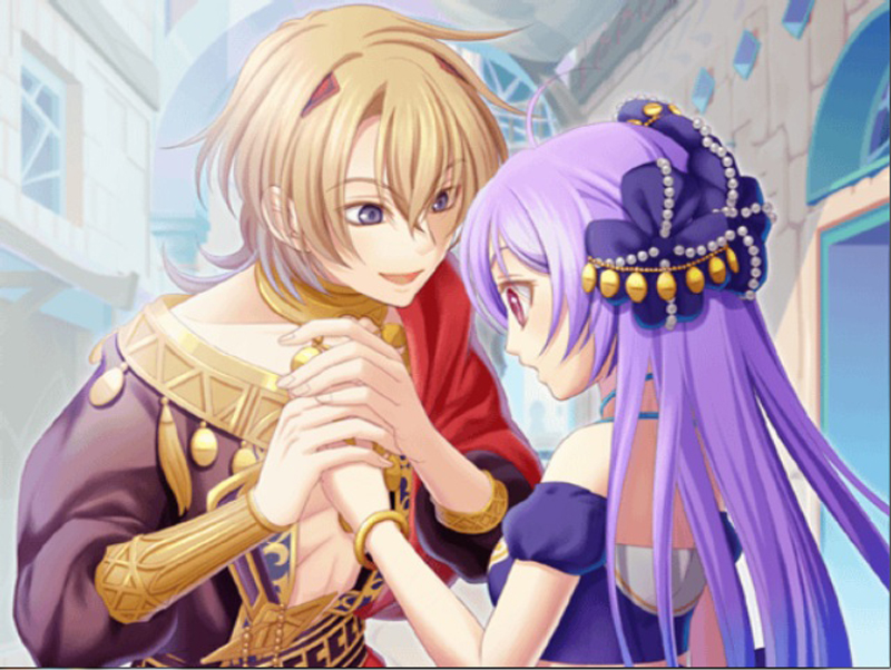 aspashia_(desert_kingdom), blonde_hair, blue_eyes, desert_kingdom, hanamura_mai, sera_(desert_kingdom)