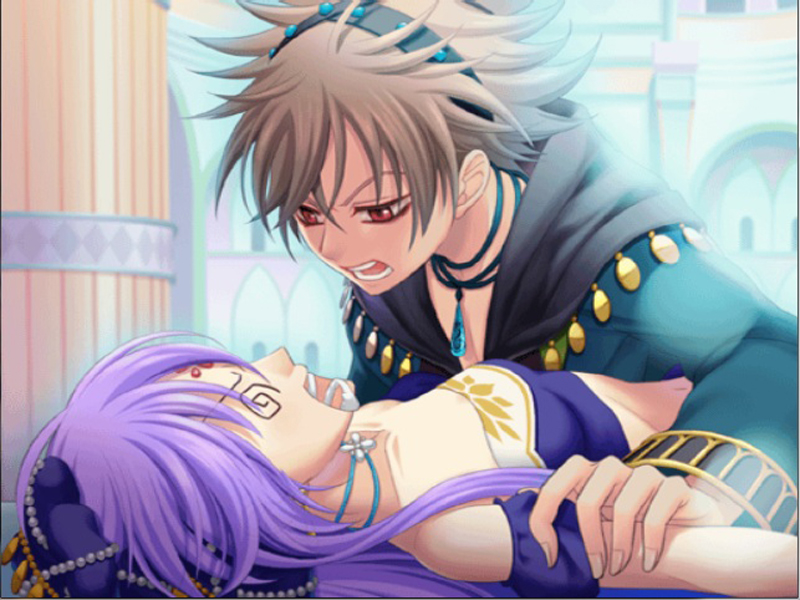 aspashia_(desert_kingdom), brown_hair, desert_kingdom, hanamura_mai, ishmael_yahav, red_eyes