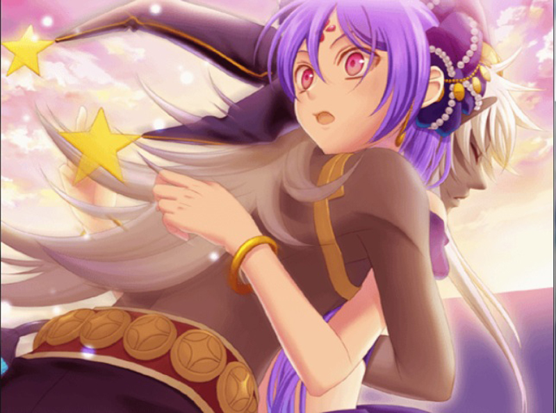 aspashia_(desert_kingdom), desert_kingdom, hanamura_mai, pink_eyes, purple_hair, unbalabappa_(desert_kingdom)
