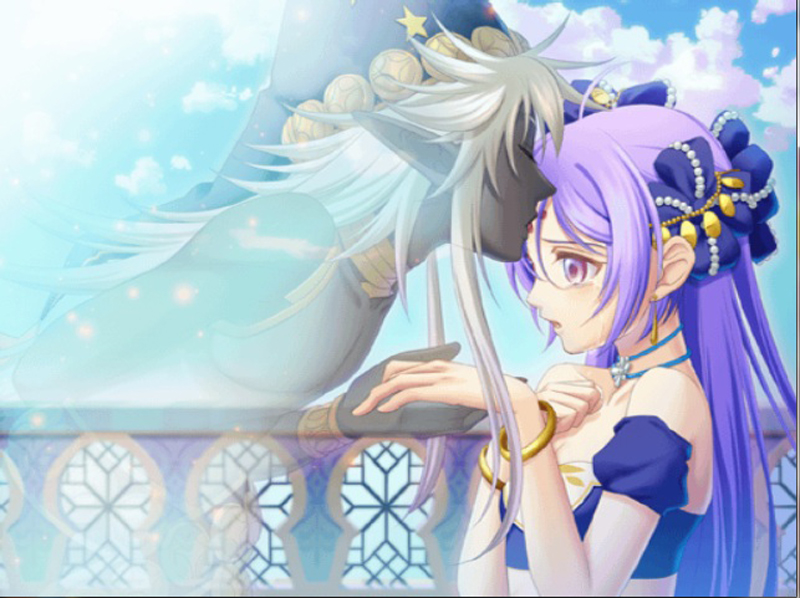 aspashia_(desert_kingdom), desert_kingdom, hanamura_mai, pink_eyes, purple_hair, unbalabappa_(desert_kingdom)