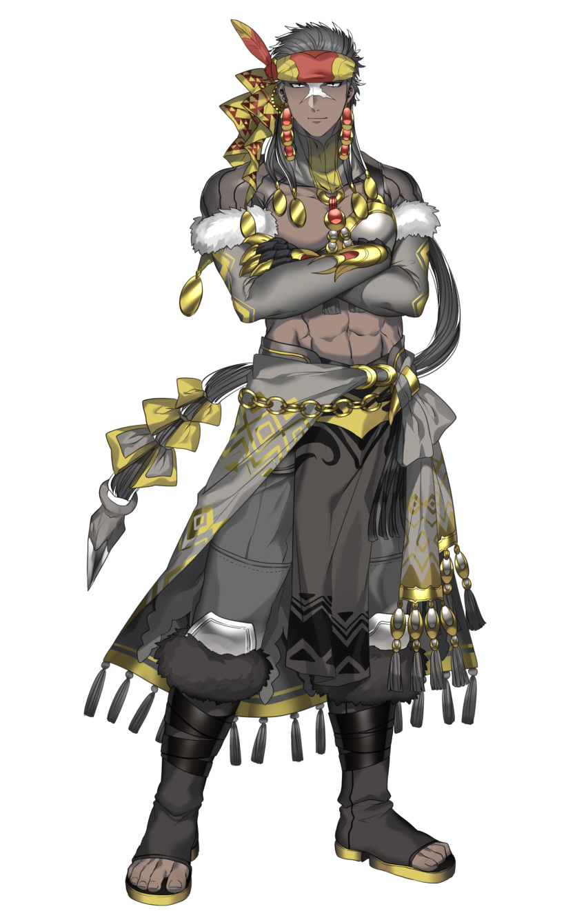 1boy, chains, dark_skin, elbow_gloves, gloves, grey_hair, highres, katagiri_hachigou