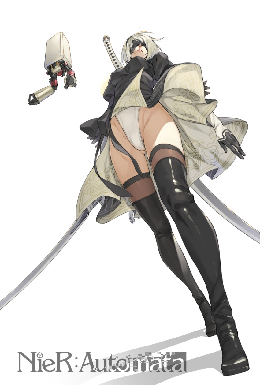 1girl, black_legwear, highres, hu58013901, katana, nier_(series), nier_automata, panties