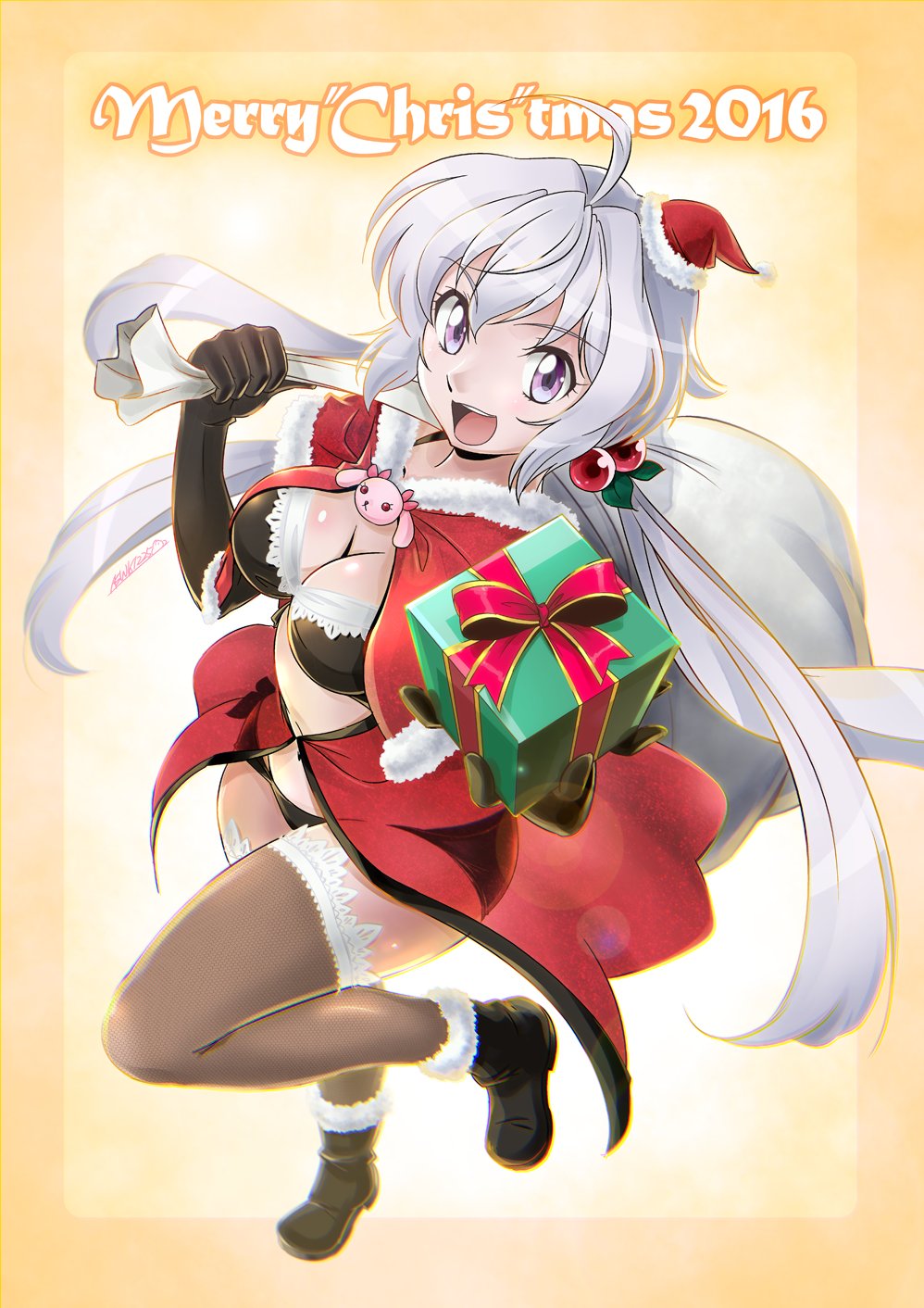 1girl, ahoge, as'maria, black_bra, black_panties, blush, boots, box