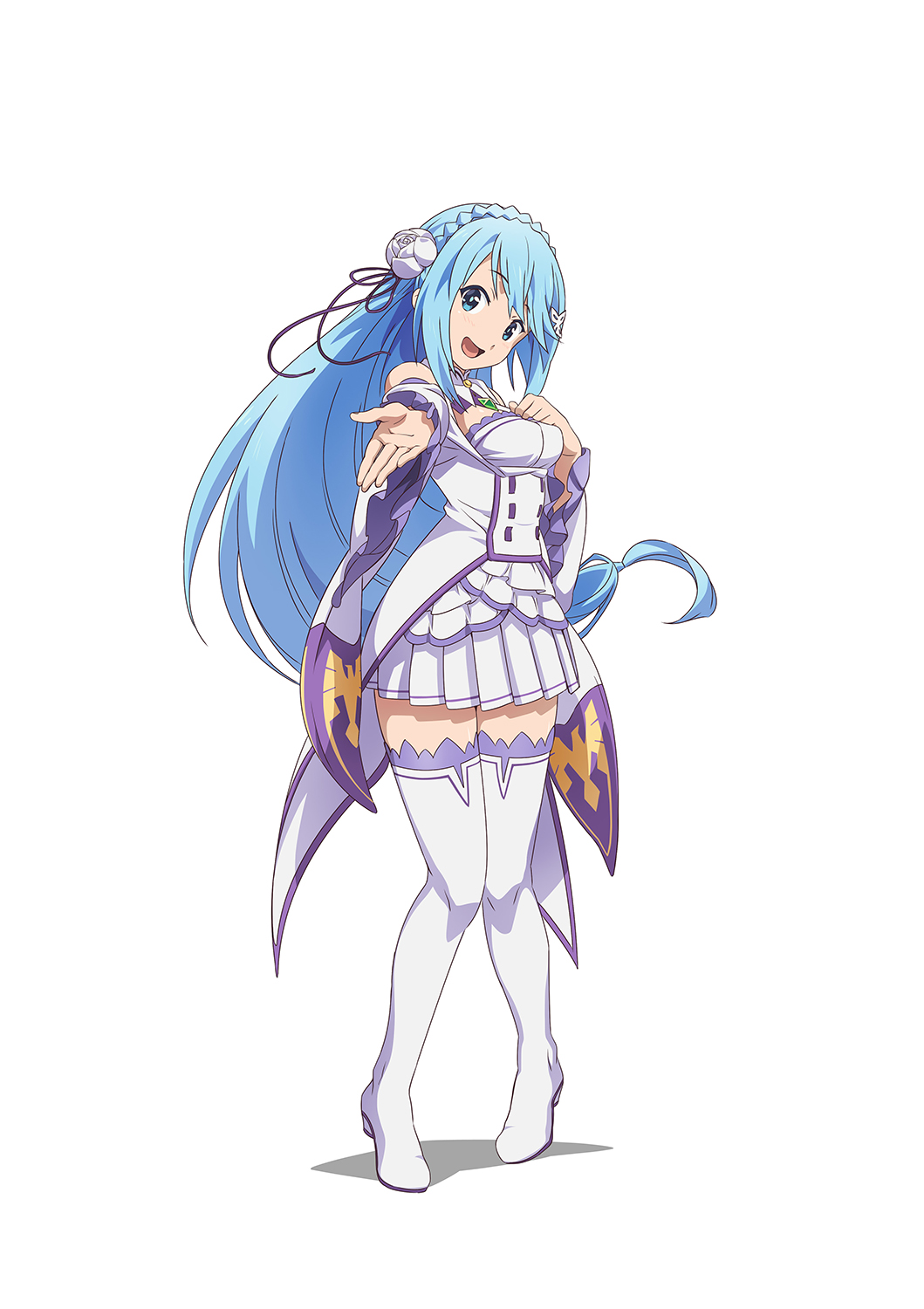 1girl, aqua_(konosuba), bare_shoulders, blue_eyes, blue_hair, breasts, cosplay, detached_sleeves