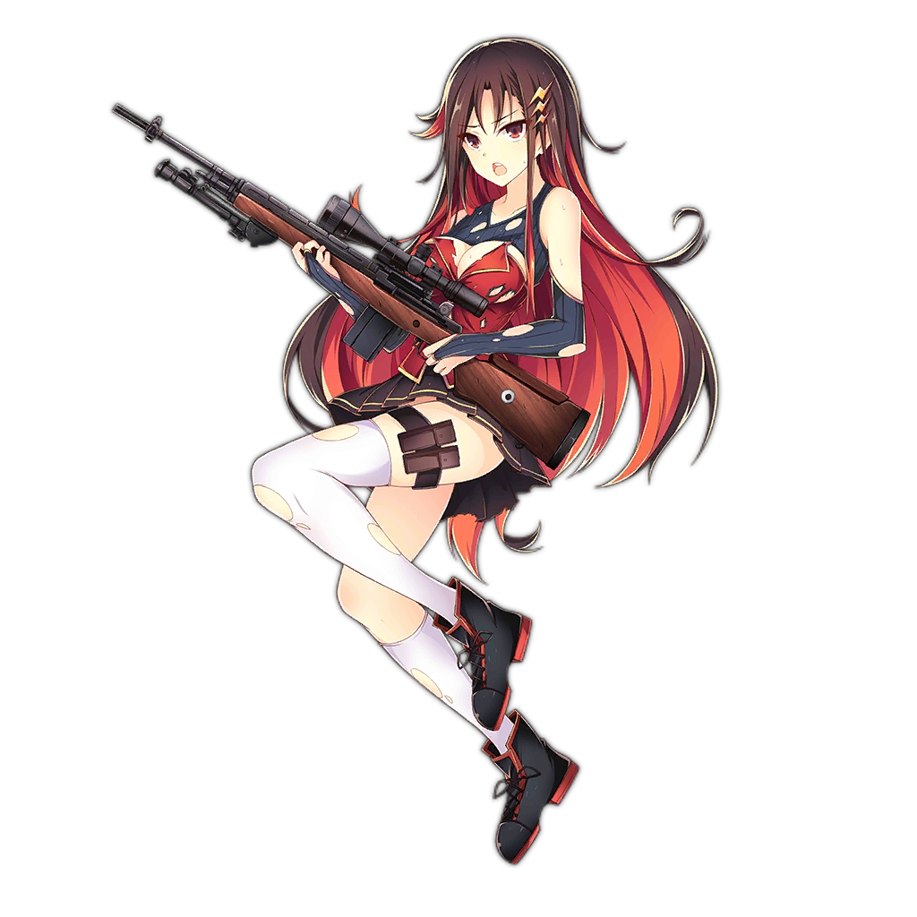 1girl, bipod, black_skirt, boots, breasts, bridal_gauntlets, brown_hair, cleavage