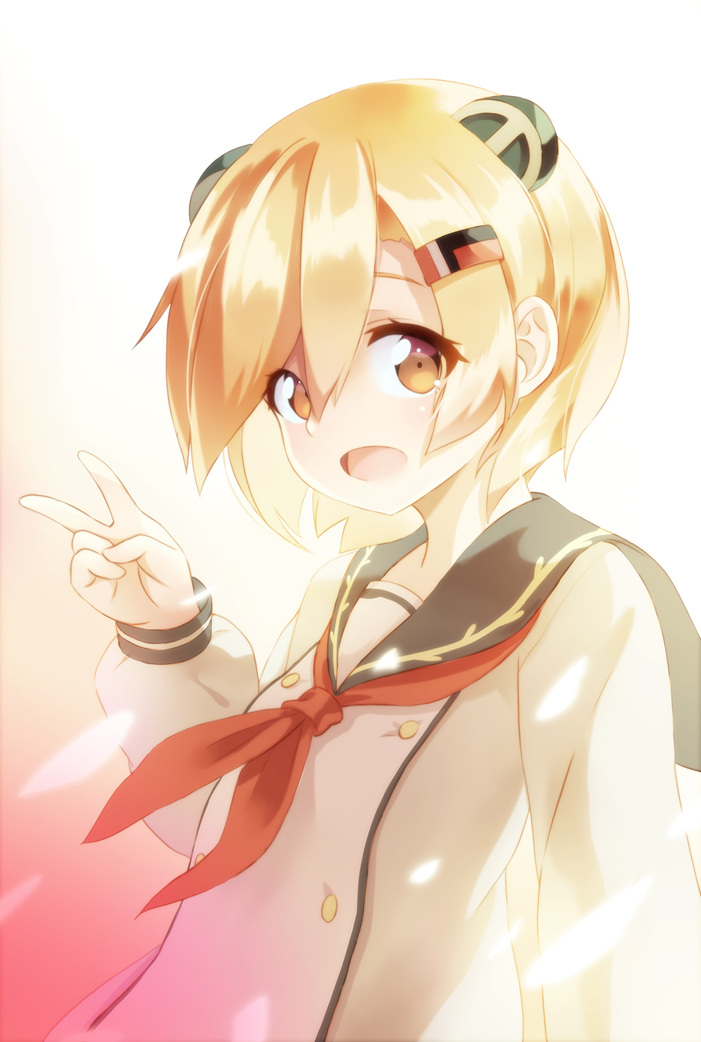 1girl, animal_ears, bangs, blonde_hair, brown_eyes, buttons, double-breasted, dutch_angle