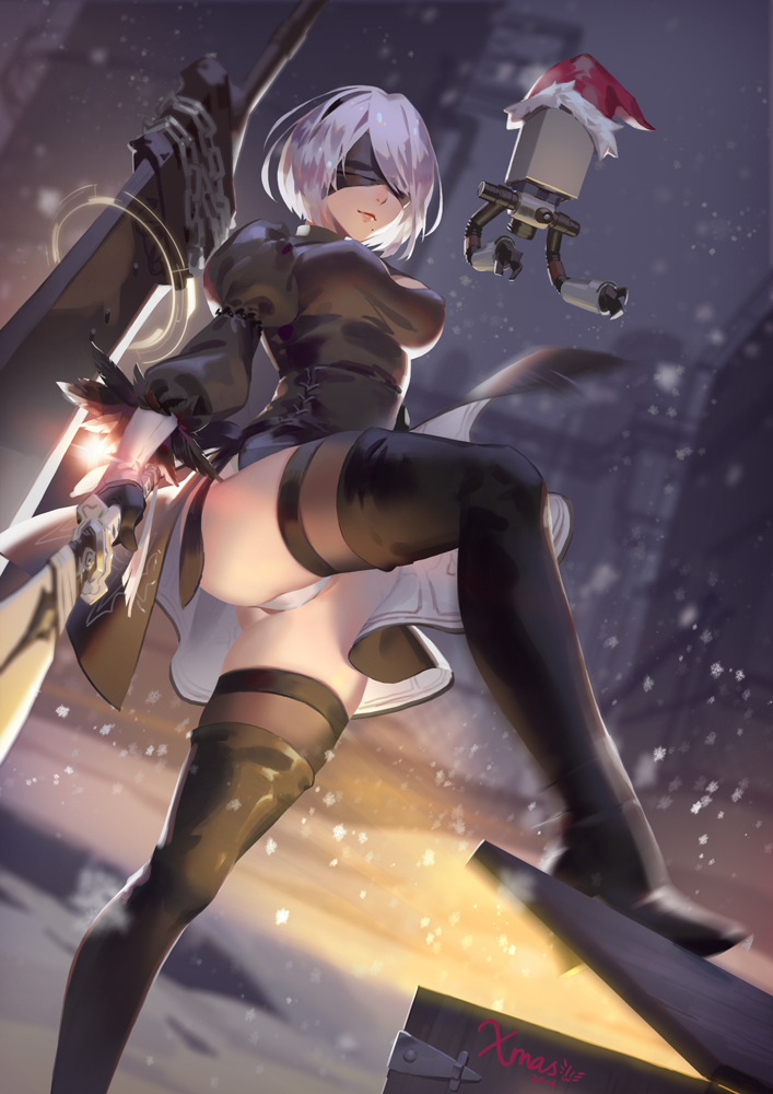 1girl, 2016, arms_at_sides, bangs, black_boots, black_dress, black_gloves, blindfold