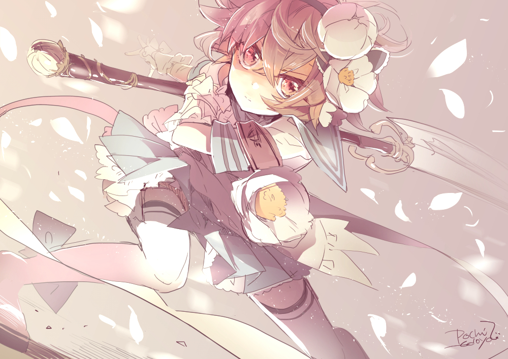 1girl, edoya_pochi, flower, gloves, hair_flower, hair_ornament, hairband, looking_at_viewer
