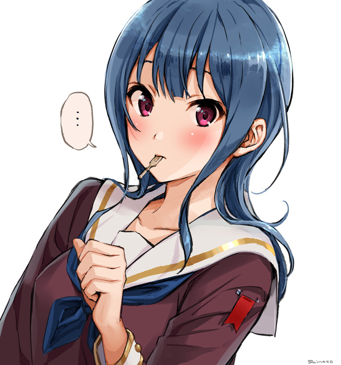 ..., 1girl, blue_hair, hibike!_euphonium, long_hair, looking_at_viewer, mouth_hold, neckerchief