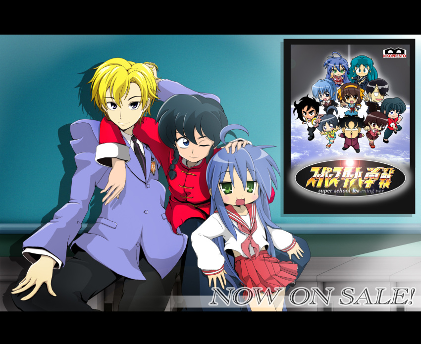 ahoge, ayasaki_hayate, azumanga_daioh, azumanga_daiou, black_hair, blonde_hair, blue_eyes, blue_hair