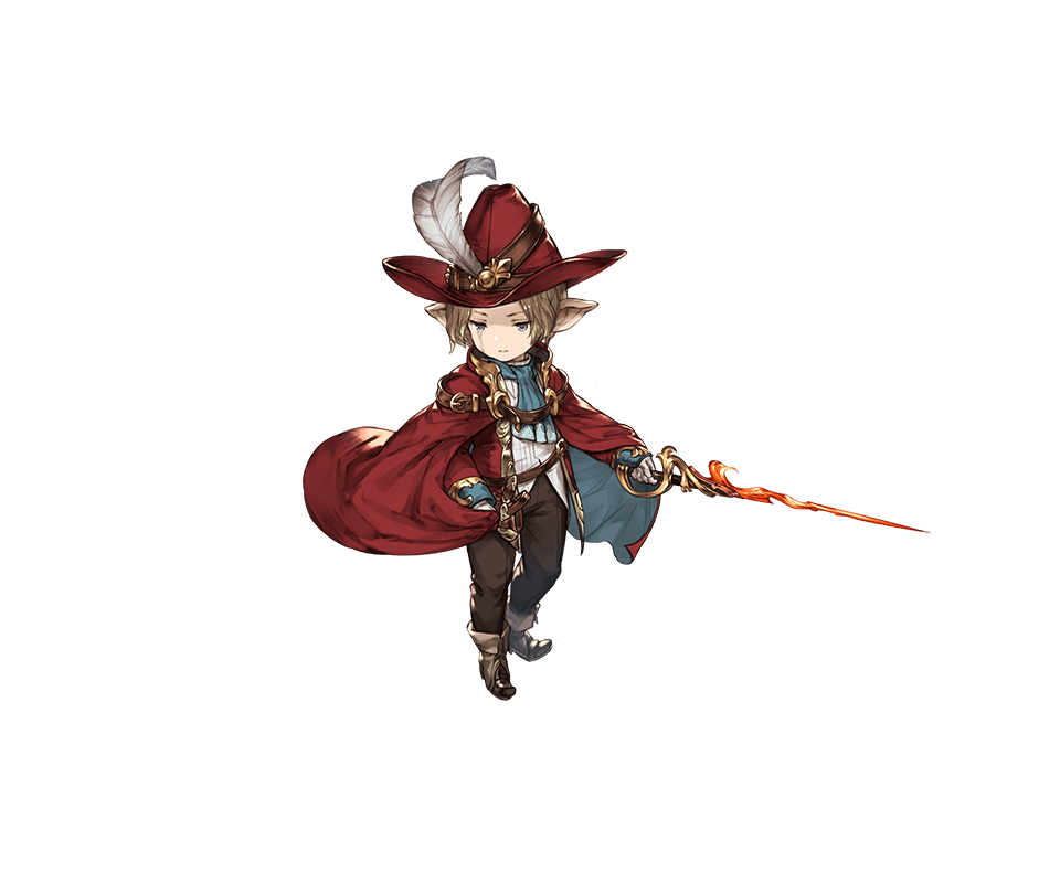 1boy, blue_eyes, boots, brown_hair, capelet, facial_mark, feathers, gloves