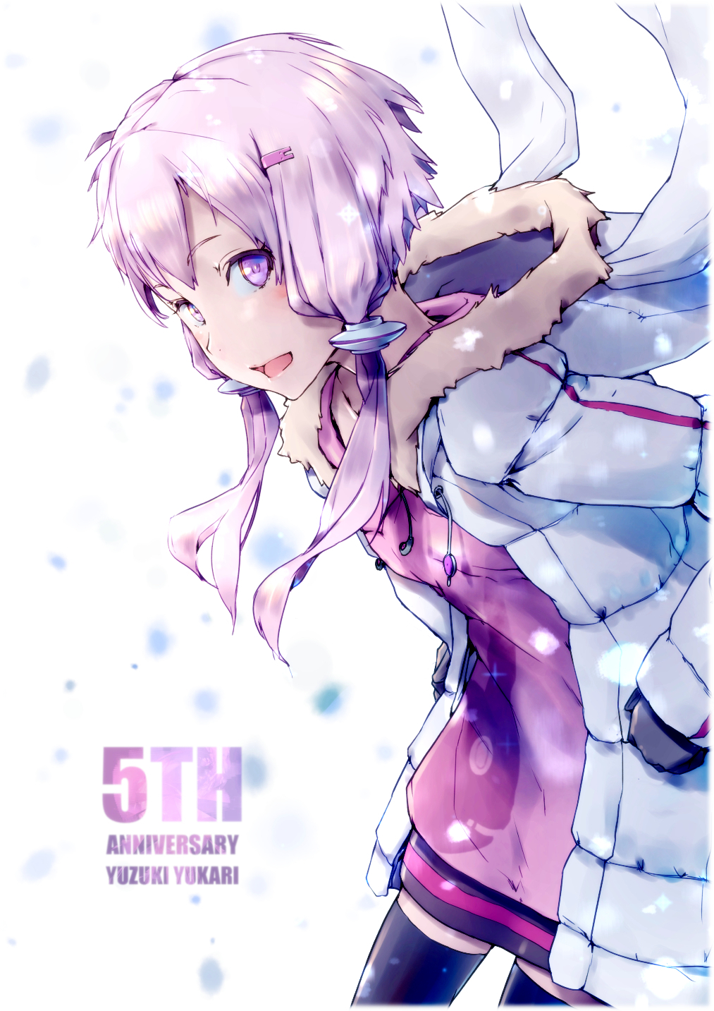 1girl, animal_hood, animal_print, anniversary, black_legwear, bunny_hood, bunny_print, character_name