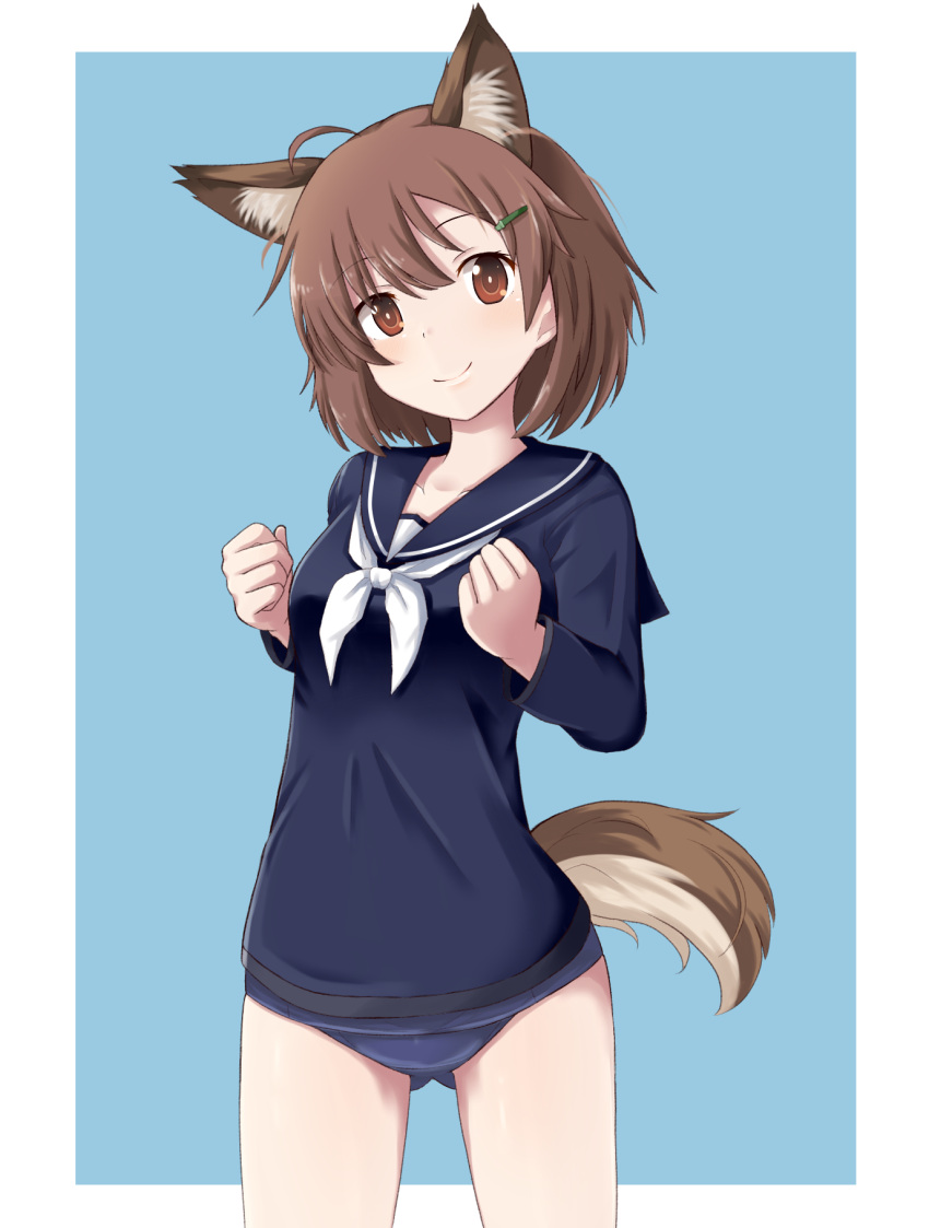 1girl, ahoge, animal_ears, bangs, brave_witches, breasts, brown_eyes, brown_hair