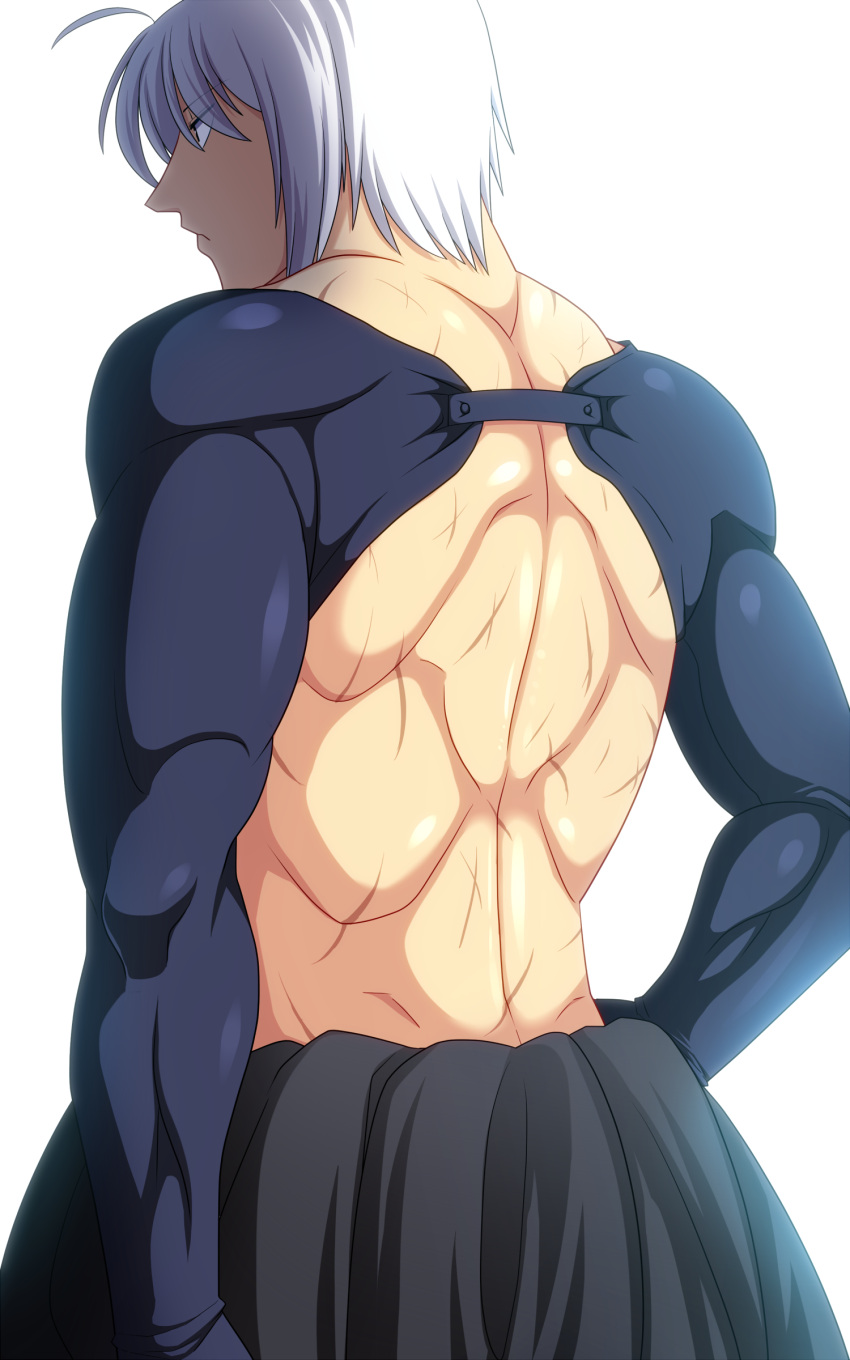 1boy, absurdres, ahoge, alternate_costume, amazon_(taitaitaira), back_turned, closed_mouth, from_behind