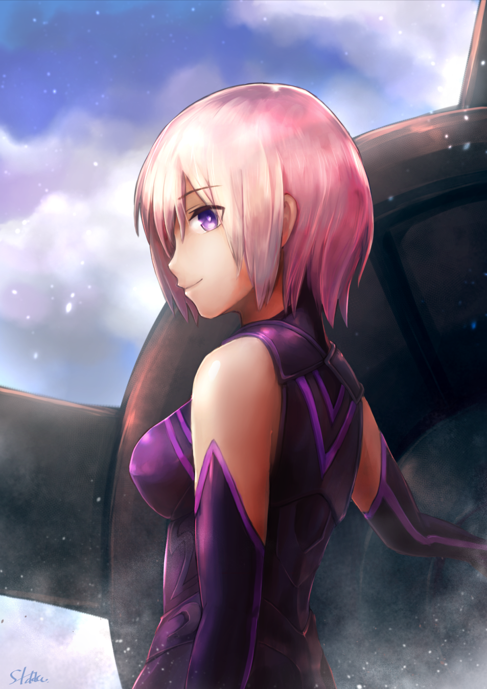 1girl, armor, armored_dress, bare_shoulders, breasts, closed_mouth, deadspike_nine, elbow_gloves