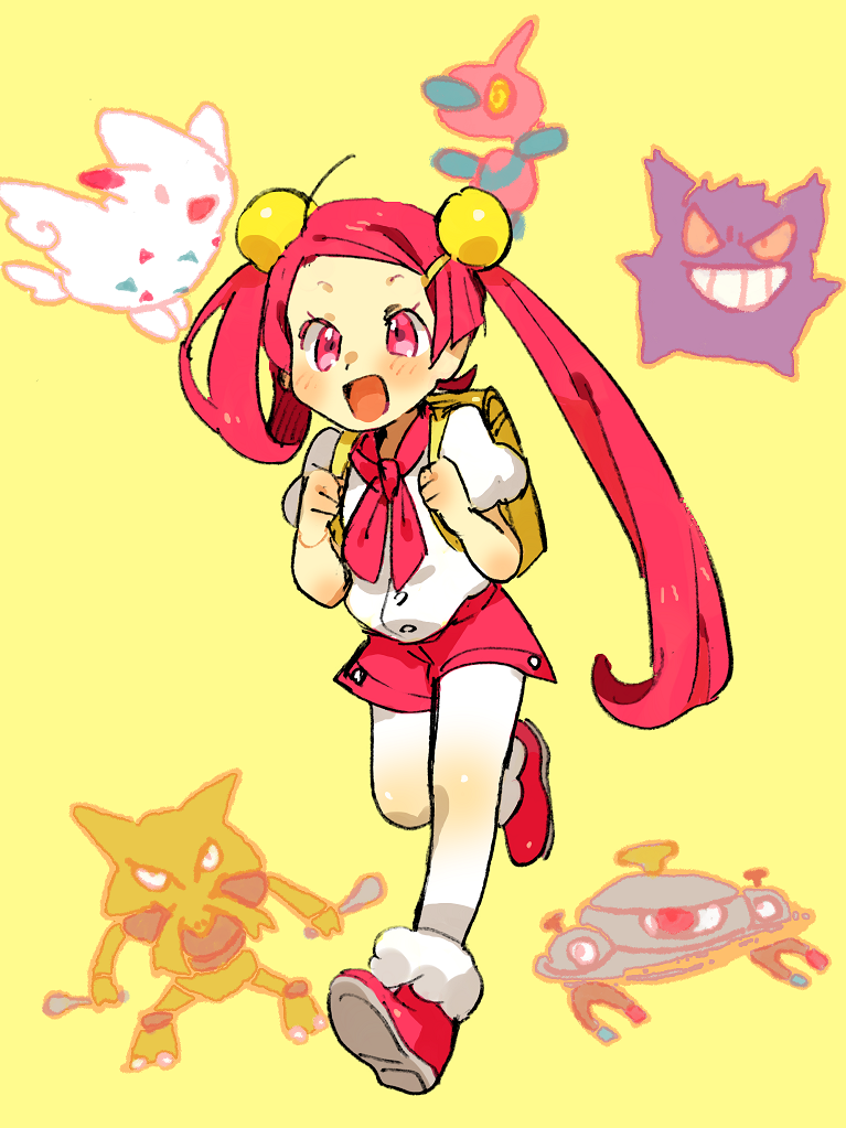 1girl, :d, alakazam, ankle_boots, backpack, bag, blush, boots