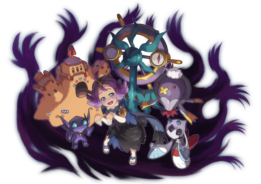 1girl, acerola_(pokemon), armlet, dhelmise, dress, drifblim, elite_four, froslass