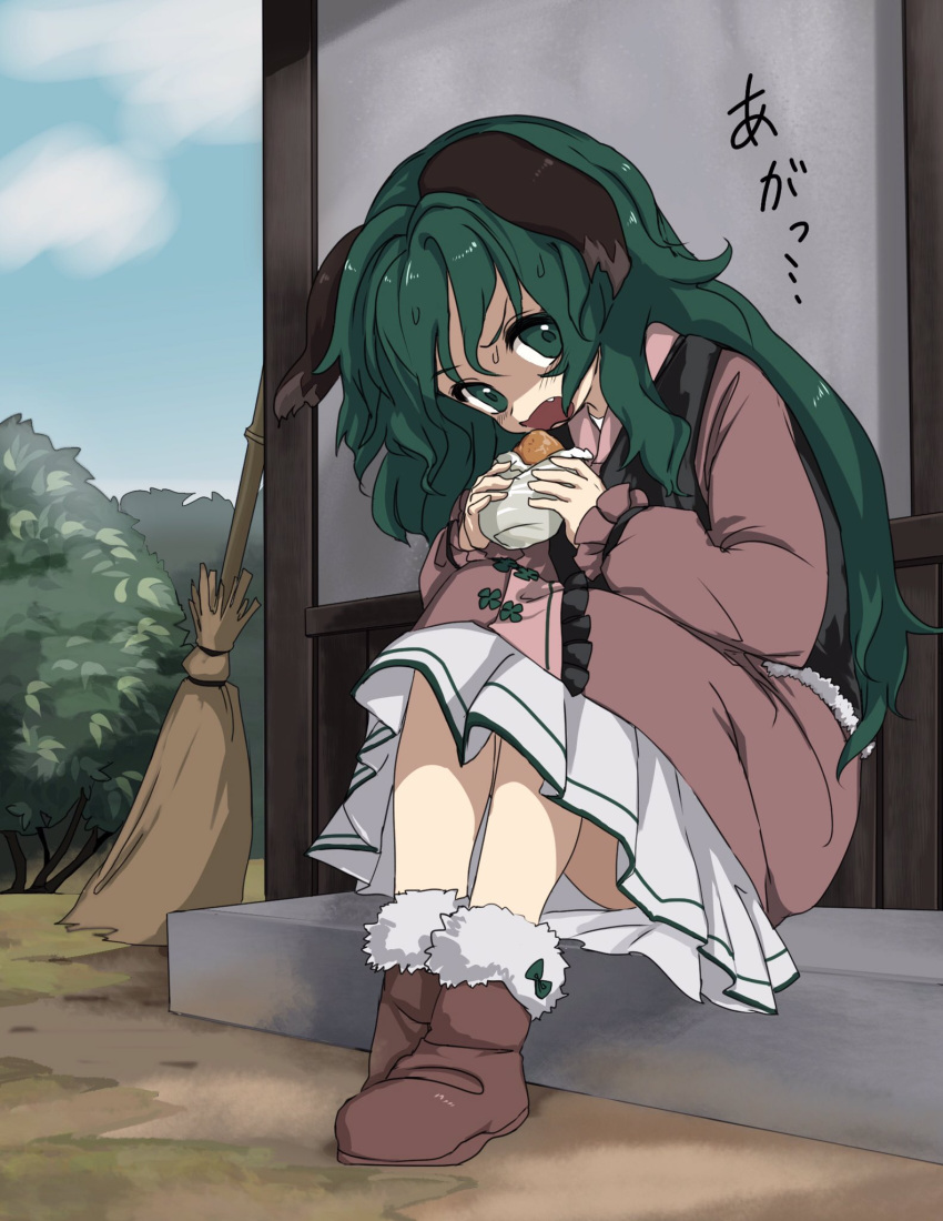 1girl, alternate_hair_length, alternate_hairstyle, ameyu_(rapon), animal_ears, bamboo_broom, broom, dog_ears