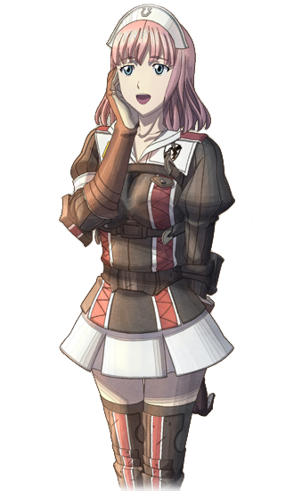 1girl, blue_eyes, brown_gloves, clarissa_callaghan, collar, gloves, hat, nurse_cap
