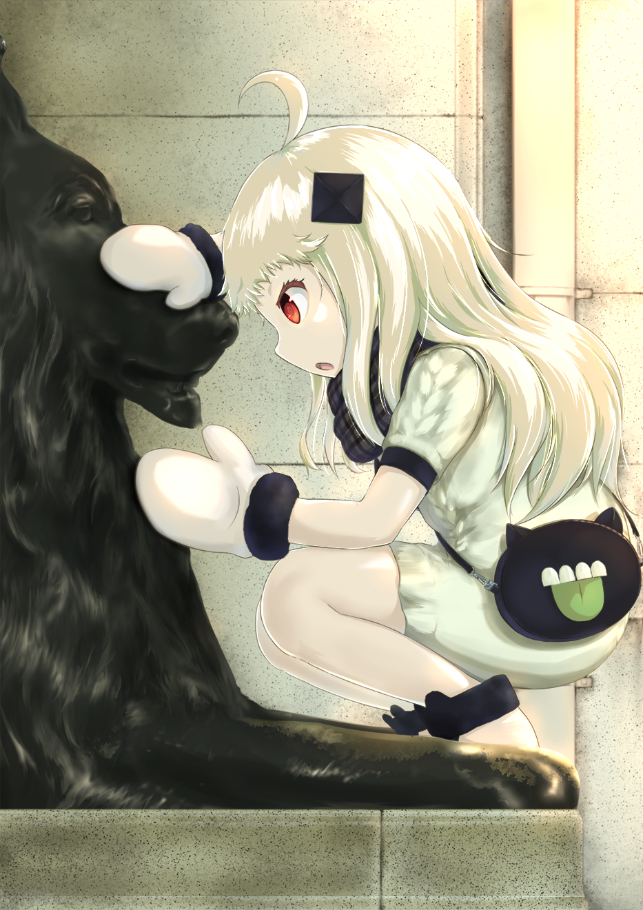 1girl, ahoge, alternate_costume, bag, cameo, casual, commentary_request, contemporary