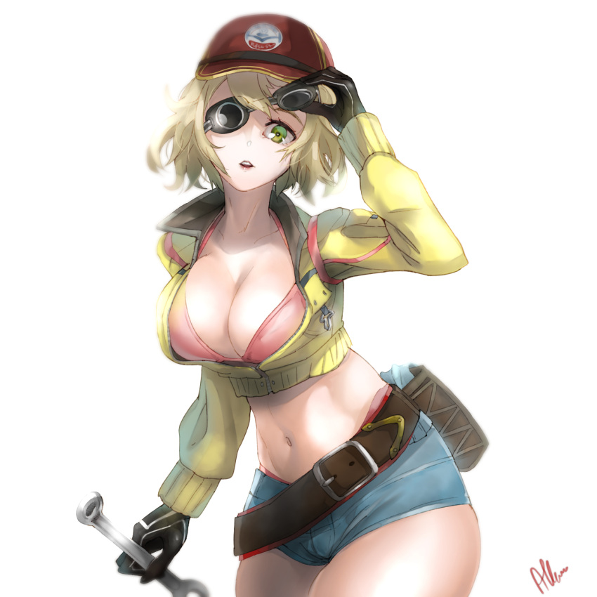 1girl, albreo, blonde_hair, bra, cidney_aurum, cropped_jacket, final_fantasy, final_fantasy_xv