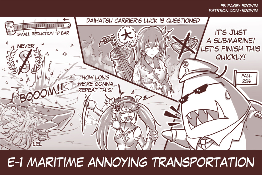 admiral_(kantai_collection), anger_vein, comic, crossover, daihatsu_(landing_craft), defense_of_the_ancients, depth_charge, detached_sleeves