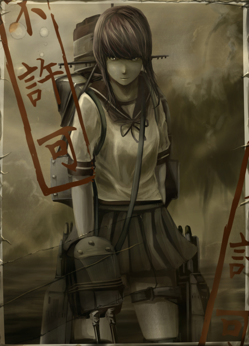 1girl, commentary_request, dai_toro, fubuki_(kantai_collection), funnels, greyscale, highres, kantai_collection