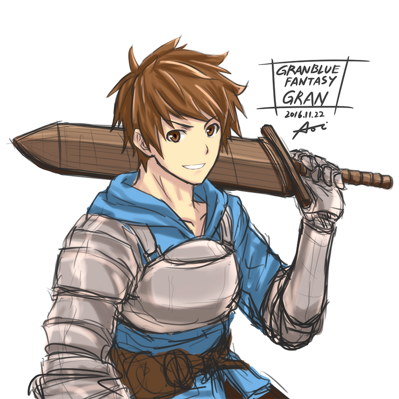 1boy, aoi_taishi, armor, brown_eyes, brown_hair, character_name, copyright_name, fighter_(granblue_fantasy)